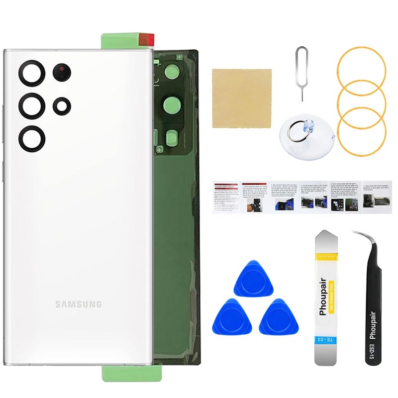 Phoupair OEM Back Glass Replacement Compatible with Samsung Galaxy S22 Ultra 5G with Professional Repair Kit and Installation Instruction Phantom White - Image 2