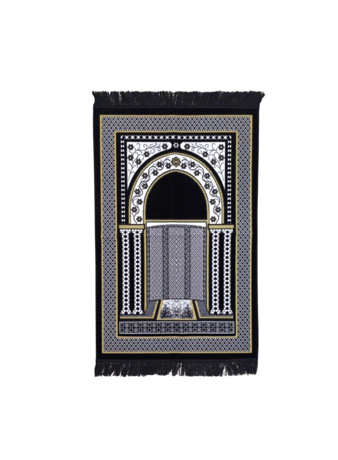 ريف سجادة صلاة إسلامية بنقشة محراب مقوس جودة ممتازة أسود وأبيض 70 x 110 سم SP 90S101780BLK - Image 1