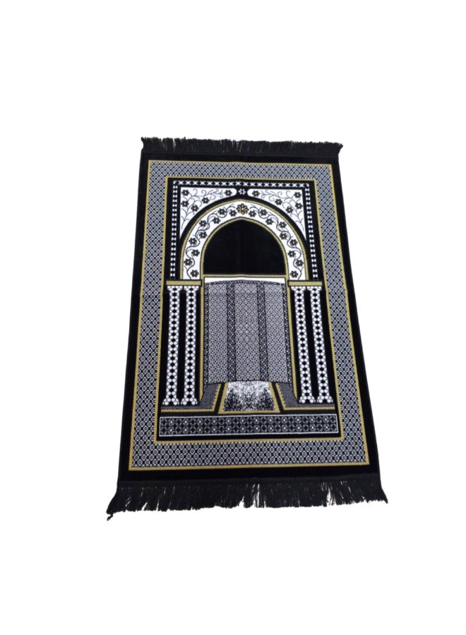 ريف سجادة صلاة إسلامية بنقشة محراب مقوس جودة ممتازة أسود وأبيض 70 x 110 سم SP 90S101780BLK - Image 2