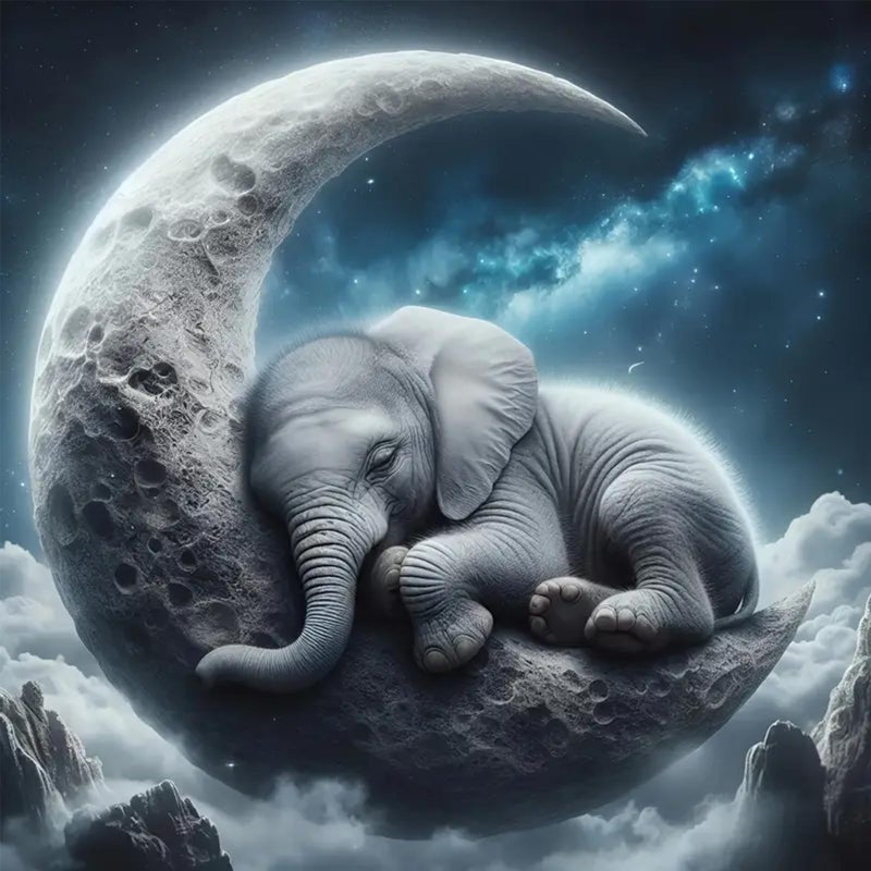 KTHOFCY 5D DIY Diamond Painting Kits for Adults, Moon and Elephant Full Drill Embroidery Cross Stitch Crystal Rhinestone Paintings Pictures Arts Wall Decor Painting Dots Kits 11.8X11.8 inch - Image 1
