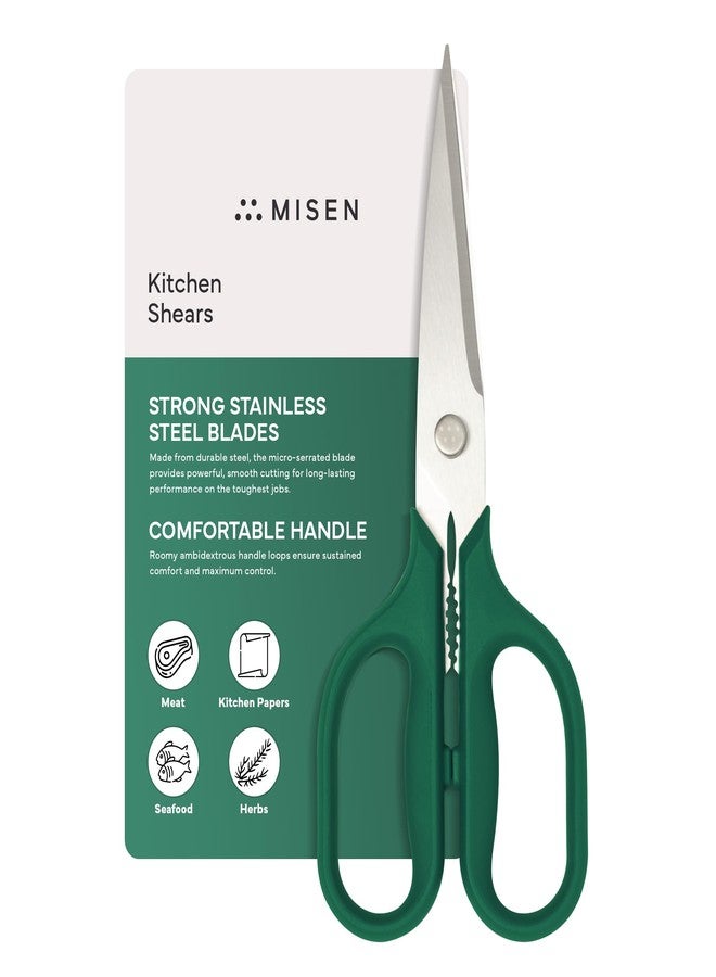 Misen Heavy Duty Kitchen Shears - Comfortable Ambidextrous Scissors for Meat, Poultry, Herbs & More - Easy to Clean - German Stainless Steel - Large | Green - Image 1