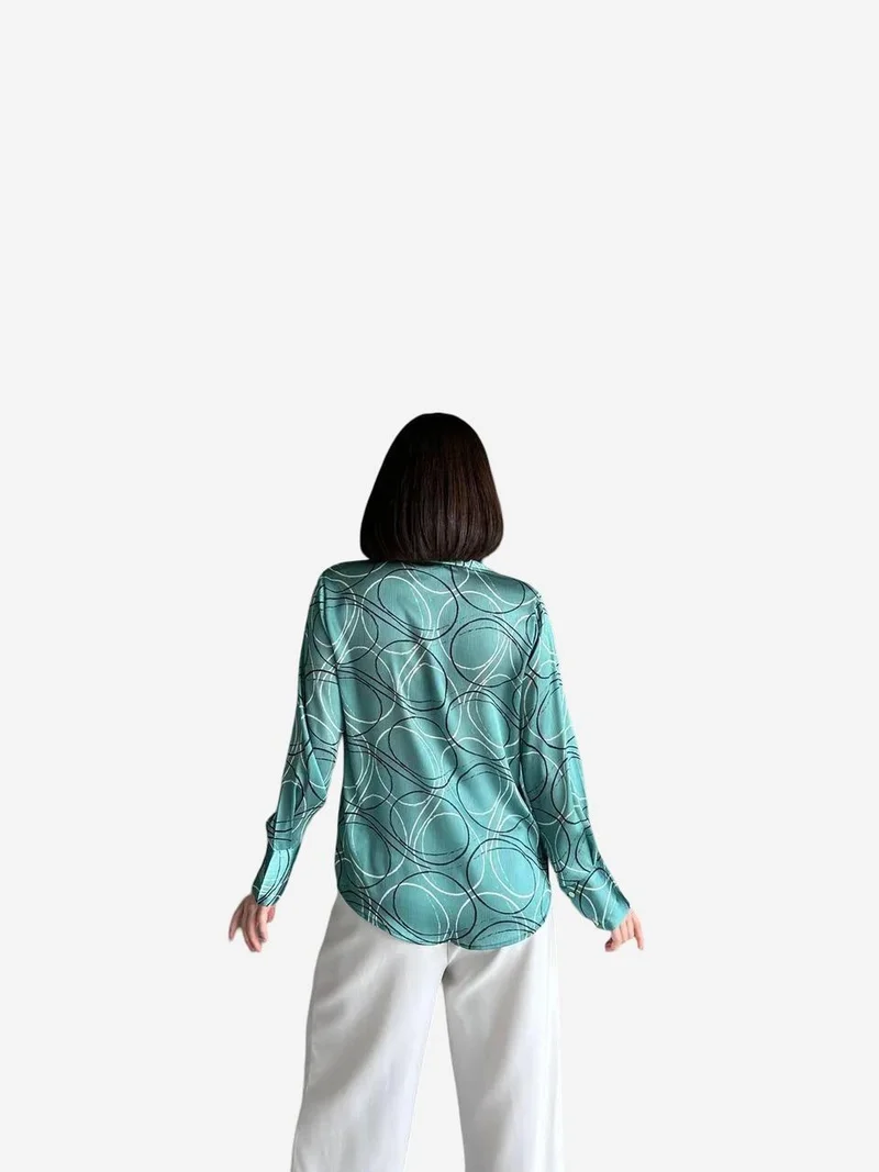 MY FASHION MY FASHION Geometric Print Long Sleeve Shirt with Button Closure