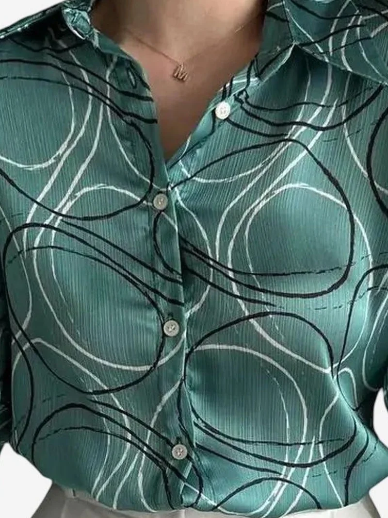 ماي فاشن MY FASHION Geometric Print Long Sleeve Shirt with Button Closure