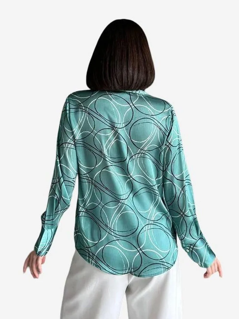 My Fashion Green MY FASHION Geometric Print Long Sleeve Shirt with Button Closure for Women | Best Price UAE