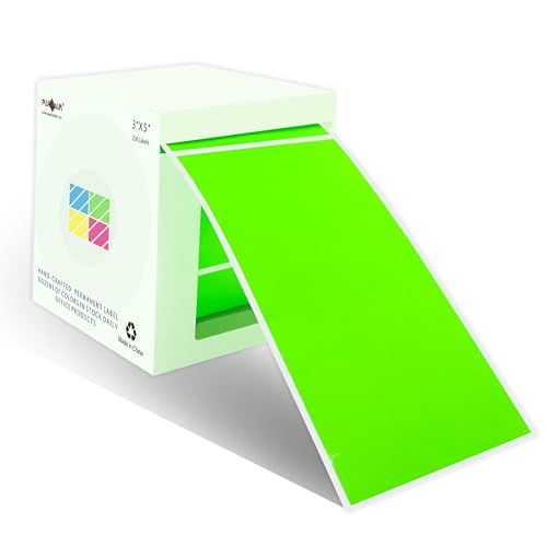 PARLAIM 3 X 5 Inch Rectangle Adhesive Color Coding Stickers,Square Inventory Stickers -250 Per Dispenser Box (Fluorescent Green) - Image 1