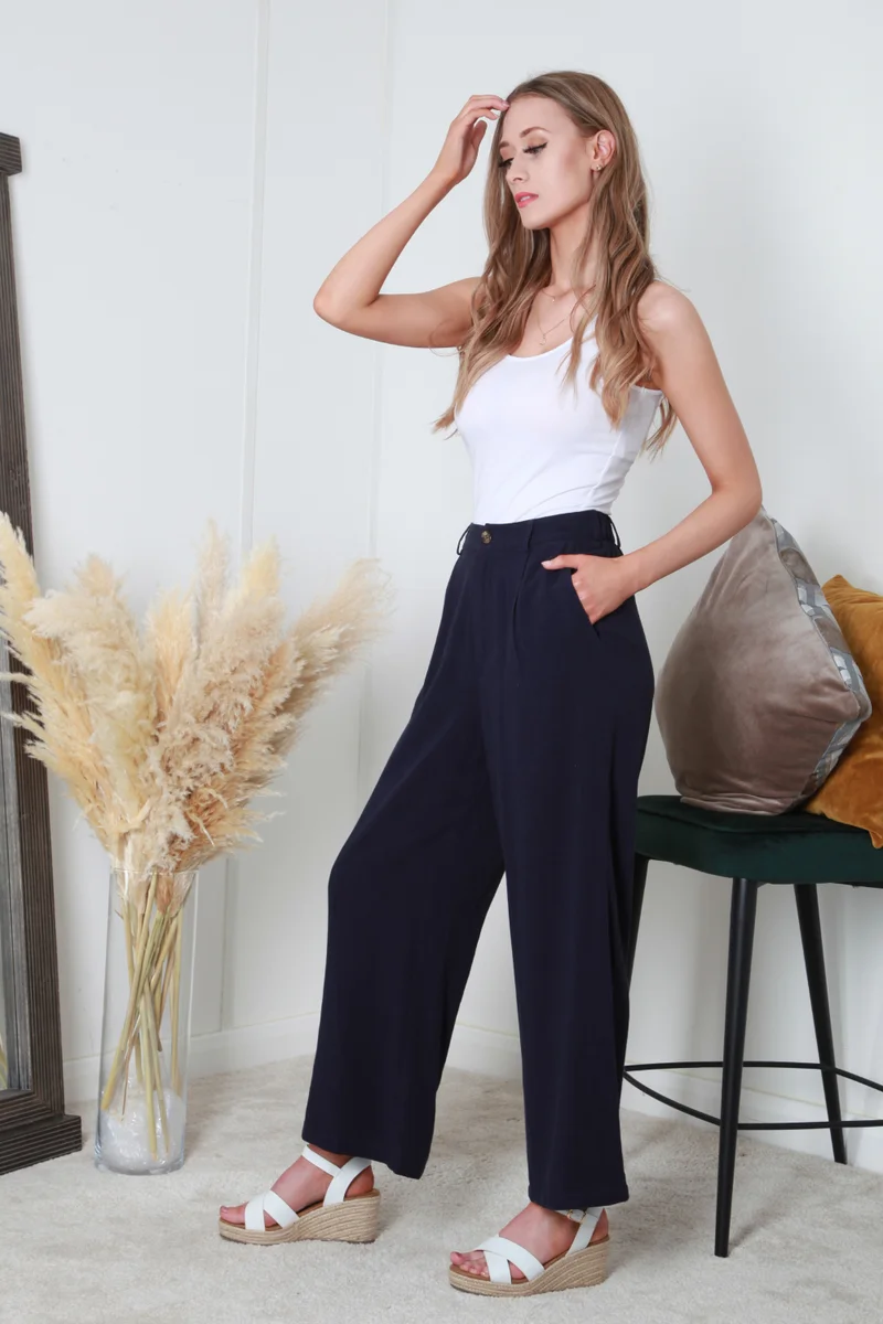 دبل سكند بنطلون واسع الساق بخصر مطاطي خلفي