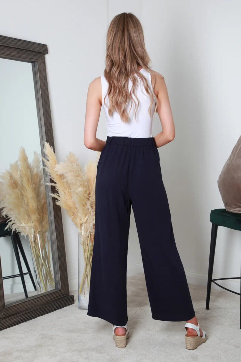 دبل سكند بنطلون واسع الساق بخصر مطاطي خلفي