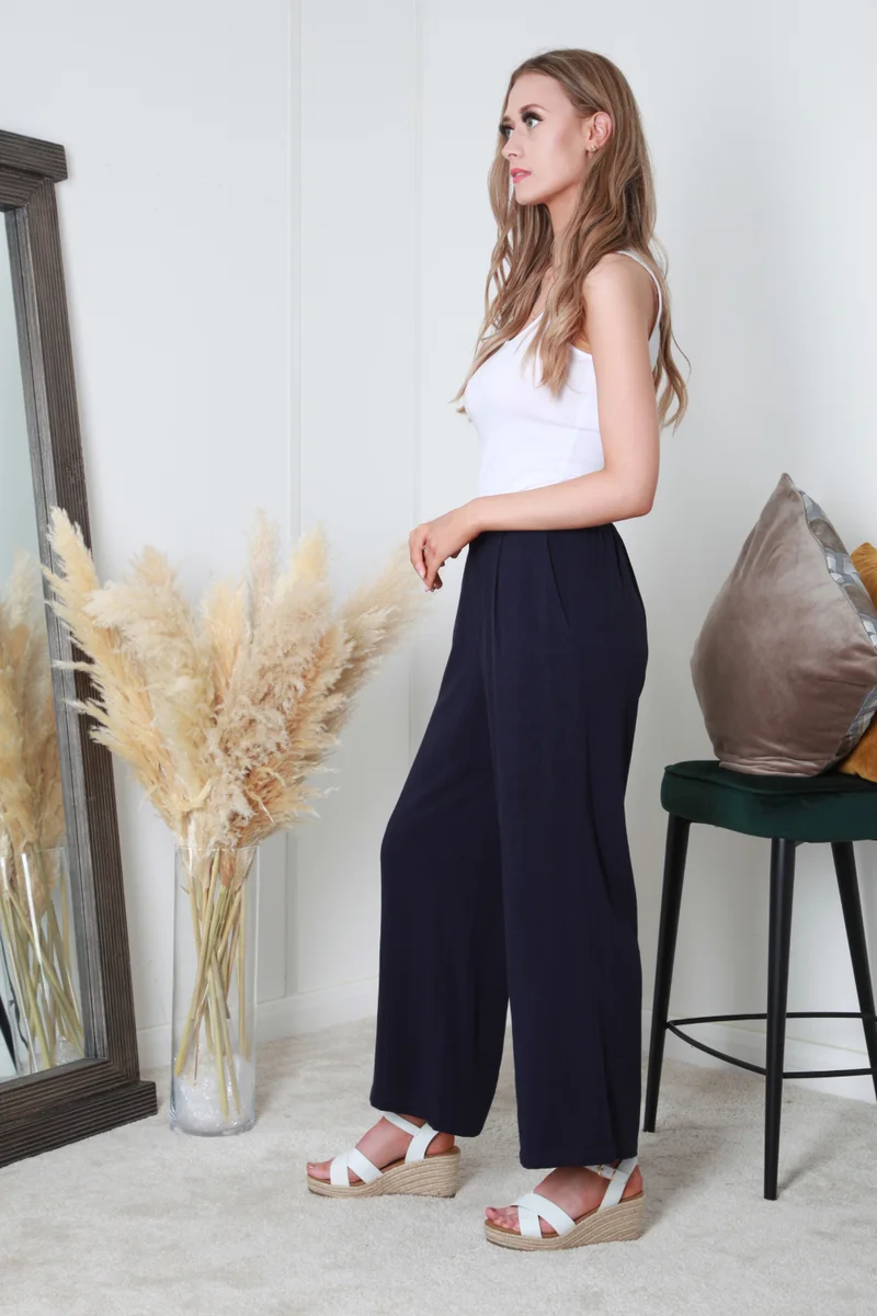 دبل سكند بنطلون واسع الساق بخصر مطاطي خلفي