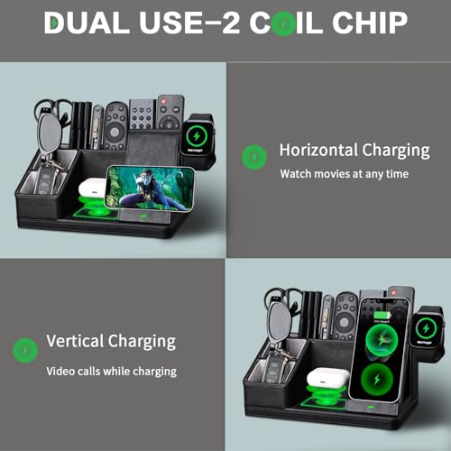 LADSTAG Black Leather Desk Organizer With Charging Station,Office Supplies Desk Accessories,Pen Holder for Desk,Remote Control Holder,Desk Organizer With Phone Charger,Nightstand Desktop Organizer - Image 5