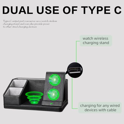 LADSTAG Black Leather Desk Organizer With Charging Station,Office Supplies Desk Accessories,Pen Holder for Desk,Remote Control Holder,Desk Organizer With Phone Charger,Nightstand Desktop Organizer - Image 4