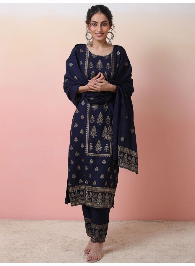 AKS Ethnic Motifs Printed Kurta & Trousers With Dupatta  - Image 3