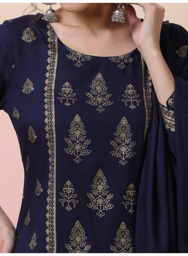 AKS Ethnic Motifs Printed Kurta & Trousers With Dupatta  - Image 2