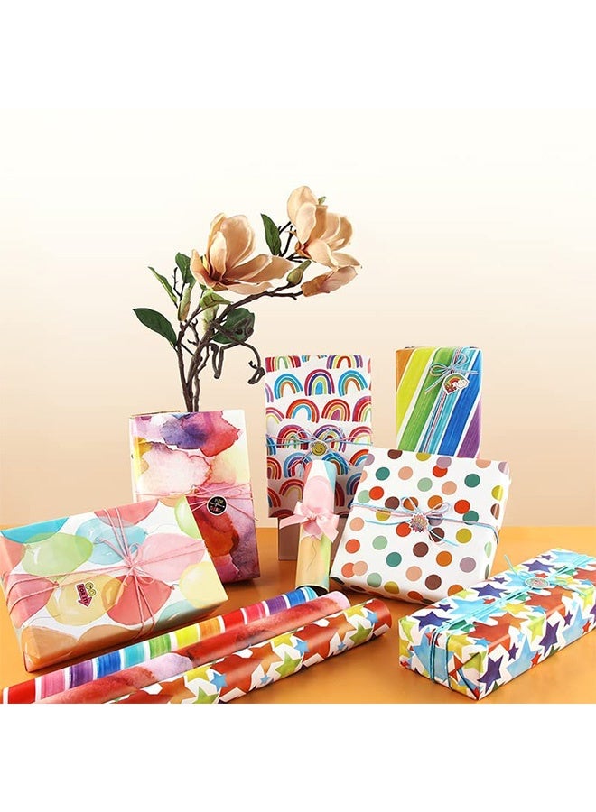 Peachjoy Birthday Wrapping Paper, Gift Wrapping Paper Roll Set Included 6 Pack Gift Wrap Paper with Ribbon Sticker and Tape for Birthday Wedding Graduation Boy Girl kid baby Men Women All Occasion - Image 2