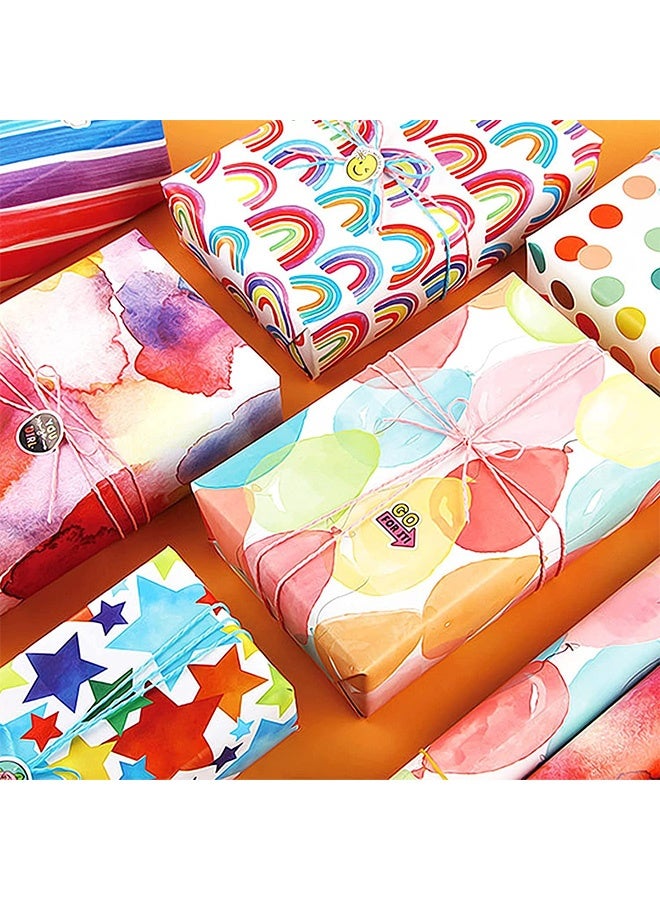 Peachjoy Birthday Wrapping Paper, Gift Wrapping Paper Roll Set Included 6 Pack Gift Wrap Paper with Ribbon Sticker and Tape for Birthday Wedding Graduation Boy Girl kid baby Men Women All Occasion - Image 5