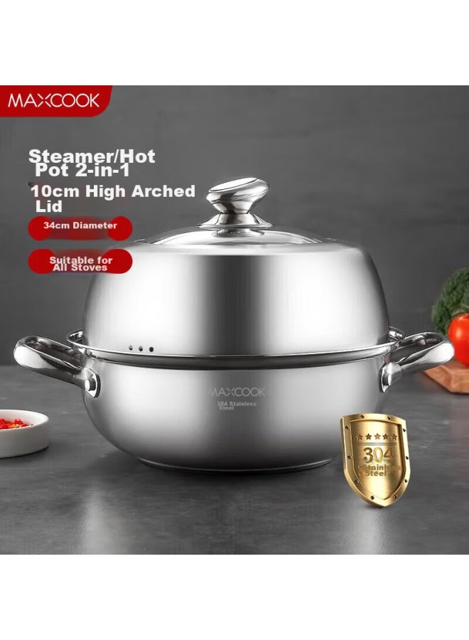 MAX COOK Maxcook Steamer Pot, Soup Pot, Hot Pot, 304 Stainless Steel Single Layer 34cm, Large Diameter Thickened Bottom Soup Steamer Pot Mcz7157 - Image 1