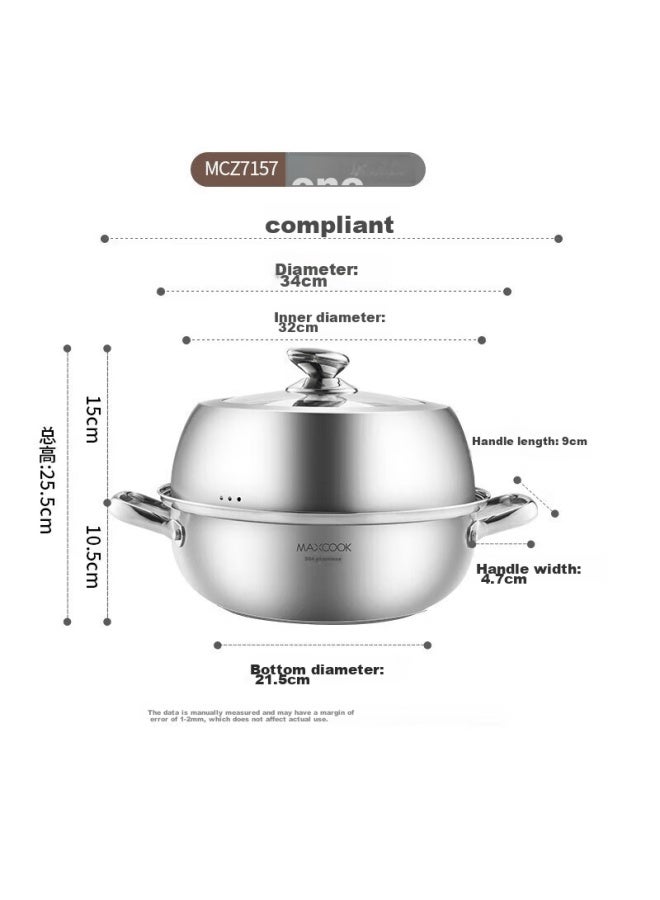 MAX COOK Maxcook Steamer Pot, Soup Pot, Hot Pot, 304 Stainless Steel Single Layer 34cm, Large Diameter Thickened Bottom Soup Steamer Pot Mcz7157 - Image 4