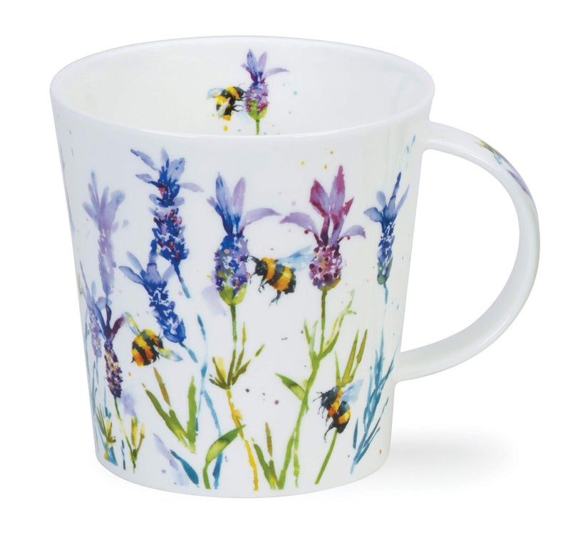 Dunoon Fine Bone China Mug Made in England Cairngorm Shape Busy Bees Pattern 480ml Dishwasher Safe Lavender