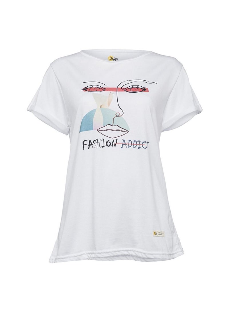 بيج ديزاين تي شيرت نسائي بأحجام مختلفة تصميم مخصص أبيض - Image 1