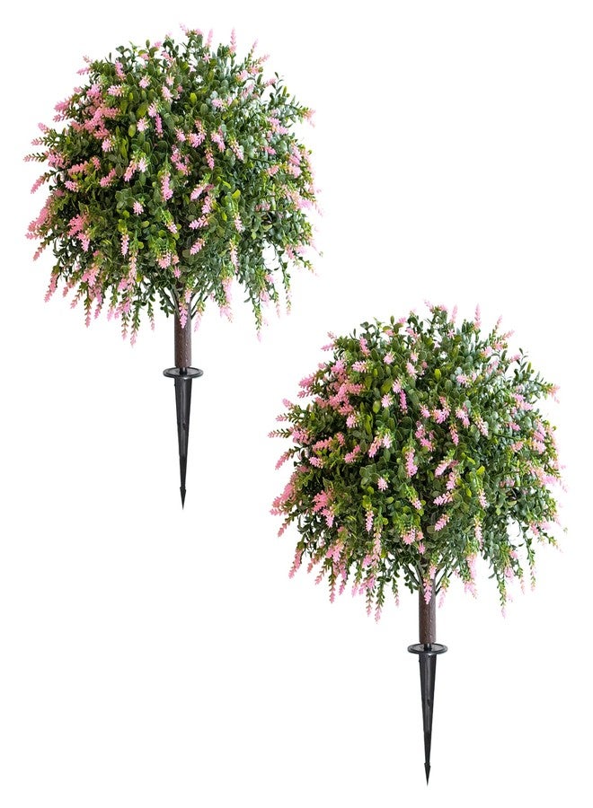 BCBLF Artificial Lavender with Boxwood Topiary Ball, Pink, Set of 2 Artificial Boxwood Bushes for Faux Shrubs, Fake Evergreen Faux Plant for Outdoor, Front Porch Decor, Pink - Image 1