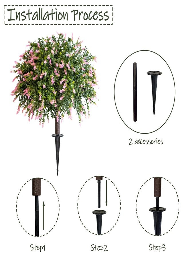 BCBLF Artificial Lavender with Boxwood Topiary Ball, Pink, Set of 2 Artificial Boxwood Bushes for Faux Shrubs, Fake Evergreen Faux Plant for Outdoor, Front Porch Decor, Pink - Image 2