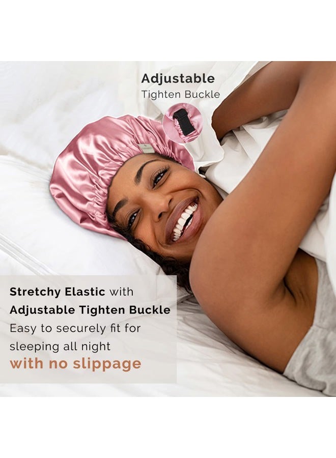 YANIBEST Silk Bonnet Satin Bonnet for Sleeping Women and Men, Adjustable Double Layer Hair Bonnet for Curly Braids Hair Rose Gold - Image 2