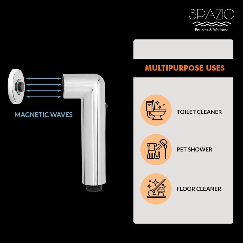 SPAZIO SPAZIO HF1048 ABS Plastic Premium 360 Degree Rotation Dual Flow Soft Jet Spray Health Faucet with Magnetic Fixed Shower Hook for Toilet Chrome Finish Pack of 1 - Image 2