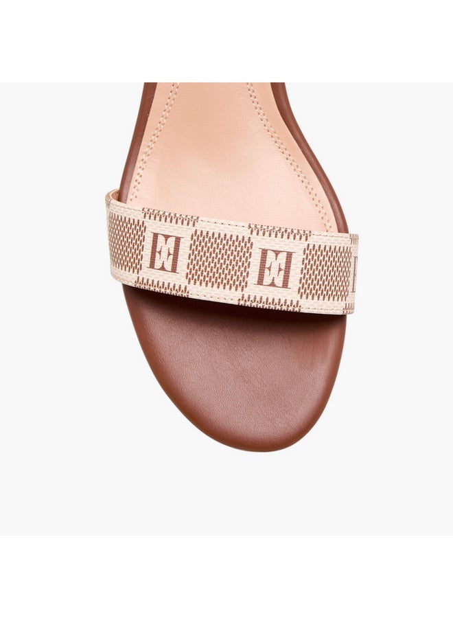 ELLE Women's Damier Logo Detail Block Heel Sandals with Buckle Closure - Image 4