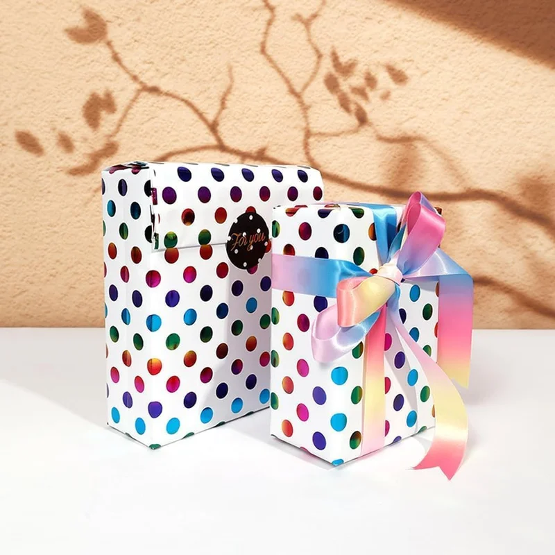 QUESERA Rainbow Gift Wrapping Paper Rolls – 9 Meters | 3 Vibrant Designs – Happy Birthday, Polka Dots & Stripes