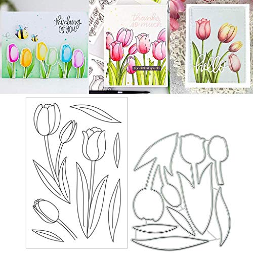 Lottoyday Tulip Silicone Clear Stamp and Die Sets for Card Making, DIY Embossing Photo Album Decorative Craft - Image 1