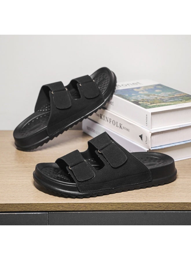 Men's Adjustable Double Hook & Loop Strap Slides, Big Size Non-Slip EVA Slippers Textured Upper Soft Cushion Breathable Waterproof for Indoor Beach Travel - Image 3