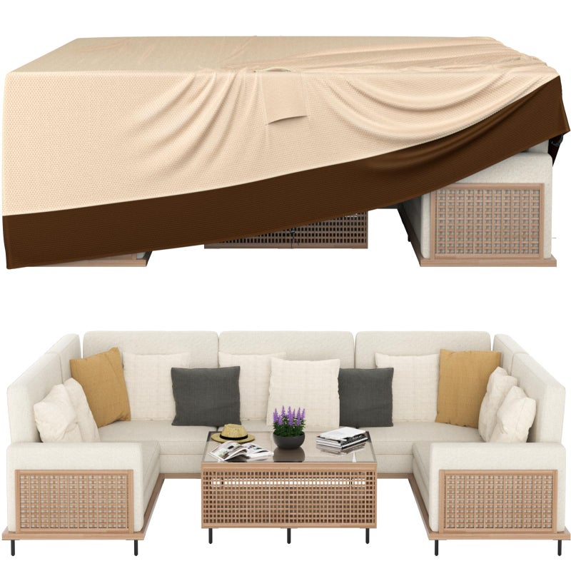 Ruimoy Patio Furniture Covers, Outdoor Furniture Cover Waterproof, General Purpose, Outside Table and Chair Covers, Heavy Duty 600D (124 Inch L x 70.8 Inch W x 29.1 Inch H)-Brown - Image 1