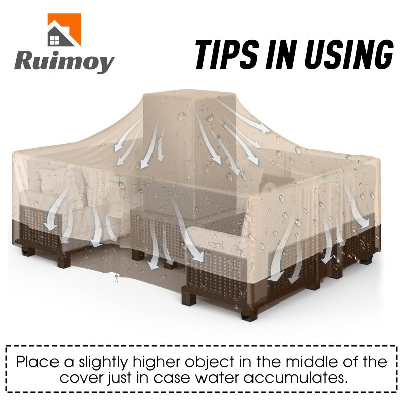 Ruimoy Patio Furniture Covers, Outdoor Furniture Cover Waterproof, General Purpose, Outside Table and Chair Covers, Heavy Duty 600D (124 Inch L x 70.8 Inch W x 29.1 Inch H)-Brown - Image 3