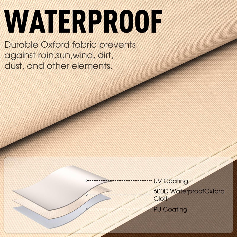 Ruimoy Patio Furniture Covers, Outdoor Furniture Cover Waterproof, General Purpose, Outside Table and Chair Covers, Heavy Duty 600D (124 Inch L x 70.8 Inch W x 29.1 Inch H)-Brown - Image 4
