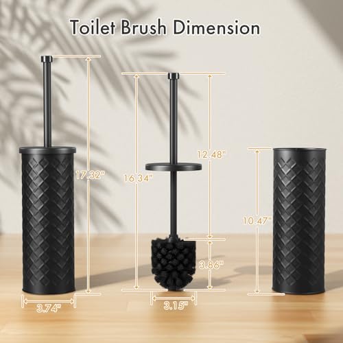 Bathway Toilet Bowl Brush and Holder Set 2 Pack with 4 Extra Brush Heads Extra Long Handle with Splash Guard Cover ToolFree Installation Bathroom SpaceSaving Cleaner Sets for Apartments RV Black - Image 3