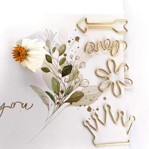 Tnfeeon 100Pcs Funny Planner Clips Cute Paper Clips Innovative Cute Design Anti Electroplating Process Gold Paper Clips for Office Home School (Floral Print) - Image 2