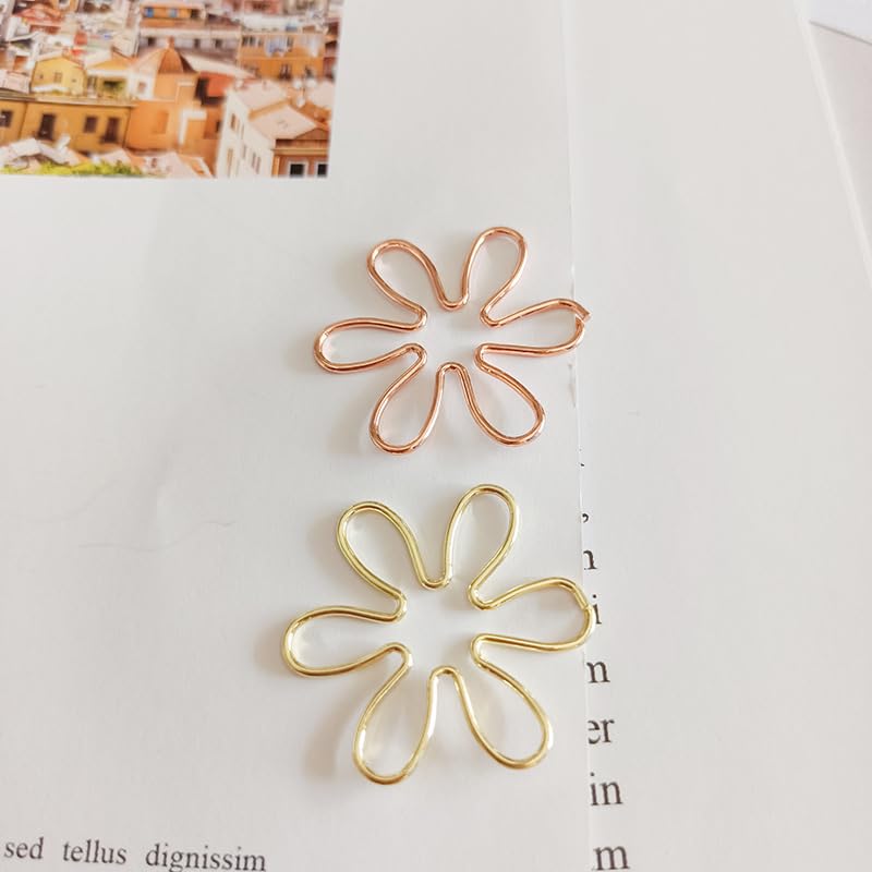 Tnfeeon 100Pcs Funny Planner Clips Cute Paper Clips Innovative Cute Design Anti Electroplating Process Gold Paper Clips for Office Home School (Floral Print) - Image 3