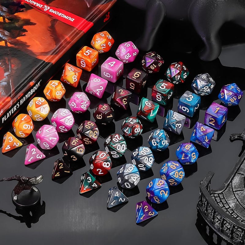 QMAY DND Dice Sets - 6 X 7 Polyhedral Dice (42pcs) with 6 Drawstring Bags for Dungeons and Dragons, RPG, MTG,Role Playing Table Game - Image 5