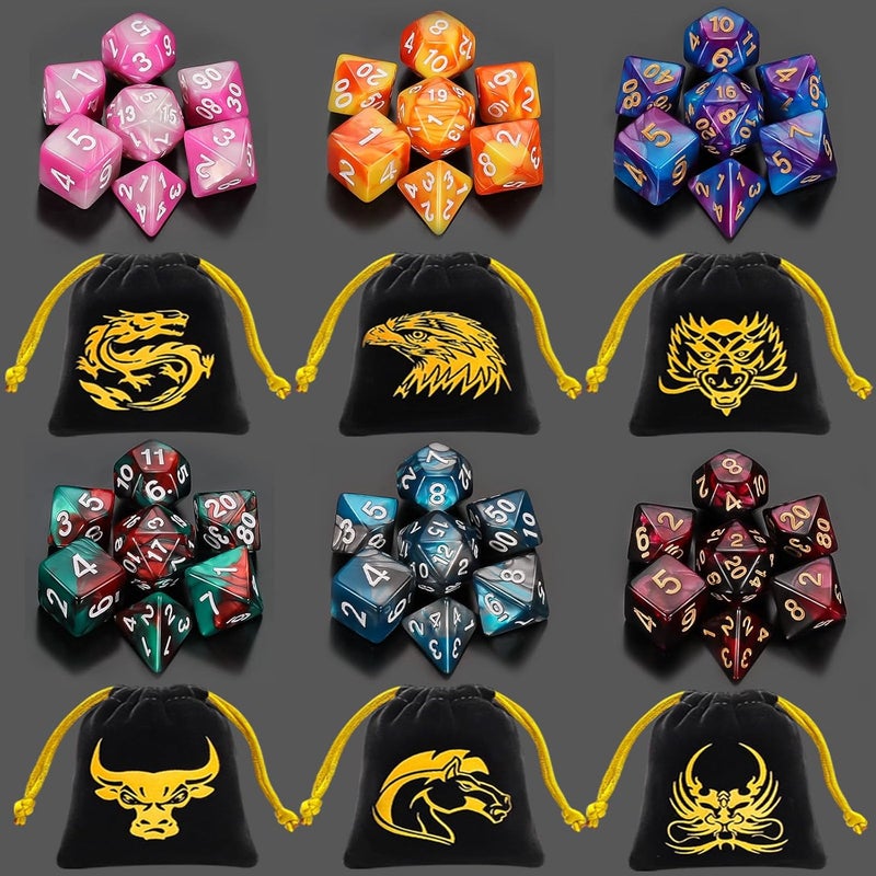QMAY DND Dice Sets - 6 X 7 Polyhedral Dice (42pcs) with 6 Drawstring Bags for Dungeons and Dragons, RPG, MTG,Role Playing Table Game - Image 3