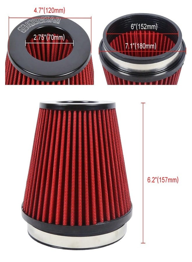 Kyostar 6 Inch (152mm) Neck High Flow Inlet Cold Air Intake Cone Replacement Dry Air Filter Red - Image 2