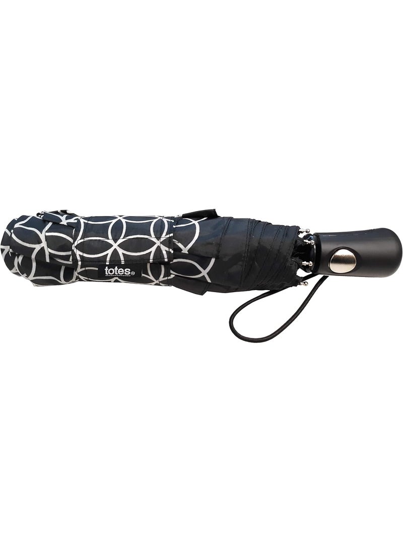 Totes - Totes Umbrella NeverWet technology Auto Open Black with White Pattern 43 arc Umbrella - Image 1
