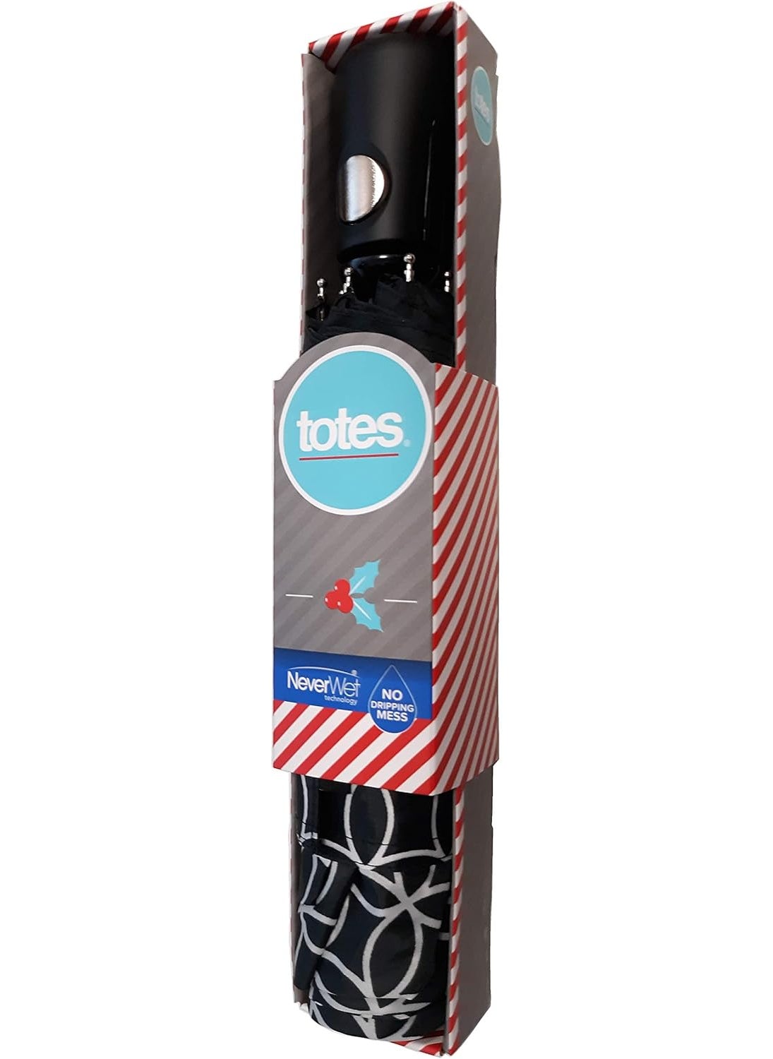 Totes - Totes Umbrella NeverWet technology Auto Open Black with White Pattern 43 arc Umbrella - Image 1