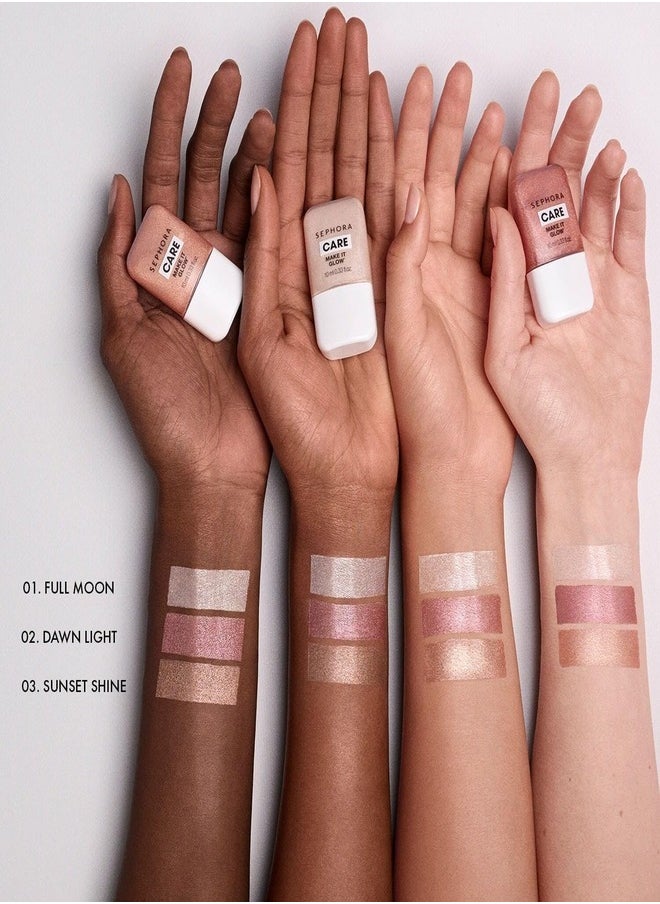 سيفورا - هايلايتر سائل Make It Glow من مجموعة سيفورا - لون 02 Dawn Light (لون الشمبانيا المضيء) - تركيبة خفيفة الوزن وقابلة للبناء والمزج للحصول على لمسة نهائية مشرقة وندية - 10 مل - Image 1