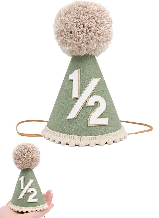 قبعة نصف عيد ميلاد - قبعة مخروطية لنصف عيد ميلاد الطفل، زينة ستة أشهر، طقم قبعة حفلات للبنات/الأولاد - Image 1