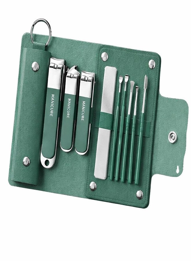 WEZOSHINET 10-in-1 Manicure Kit – Stainless Steel Nail Clipper Set for Men & Women Grooming Tools with Cuticle Remover, Nail File, Ear Pick & Tweezers in Compact Travel Case (Green) - Image 1