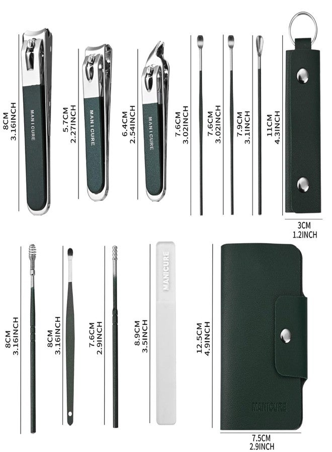 WEZOSHINET 10-in-1 Manicure Kit – Stainless Steel Nail Clipper Set for Men & Women Grooming Tools with Cuticle Remover, Nail File, Ear Pick & Tweezers in Compact Travel Case (Green) - Image 2
