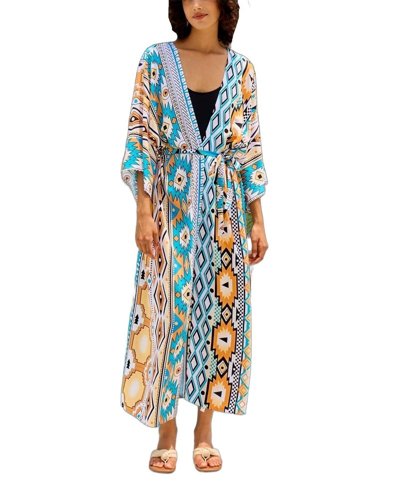 IMAGEKOPE Womenâ€™s Kimono Cover Up Long Beach Dress Swimsuit Cover Ups Colorful Cardigan Lightweight Robe for Swimwear - Image 1