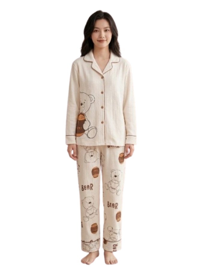 Women's summer pajamas, imported crepe fabric, with collar and buttons - two-piece set - Image 1