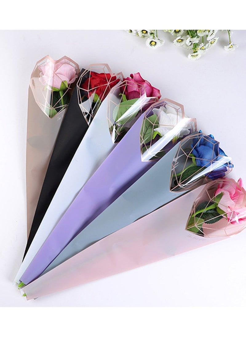 120 Pcs Single Rose Sleeve Bouquet Bags, Plastic Single Flower Wrapping, Florist Bouquet Supplies, Rose Packaging For Father's Day Graduation Wedding Birthday 1.18 x 5.91 x 19.69 Inch 6 Colors - Image 3