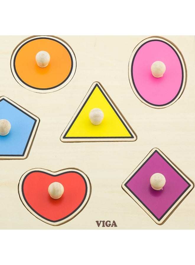 Viga Shapes, 8 Piece Knob Puzzle, Montessori Wooden Toy, Develops Sensory, Cognitive & Fine Motor Skills, Non-Toxic & Eco-friendly Kids Educational Toy, Suitable for Boys and Girls Aged 18M+ - Image 3