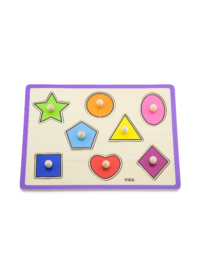 Viga Shapes, 8 Piece Knob Puzzle, Montessori Wooden Toy, Develops Sensory, Cognitive & Fine Motor Skills, Non-Toxic & Eco-friendly Kids Educational Toy, Suitable for Boys and Girls Aged 18M+ - Image 1